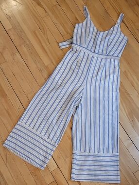 Blue & White Striped Wide-Leg Jumpsuit